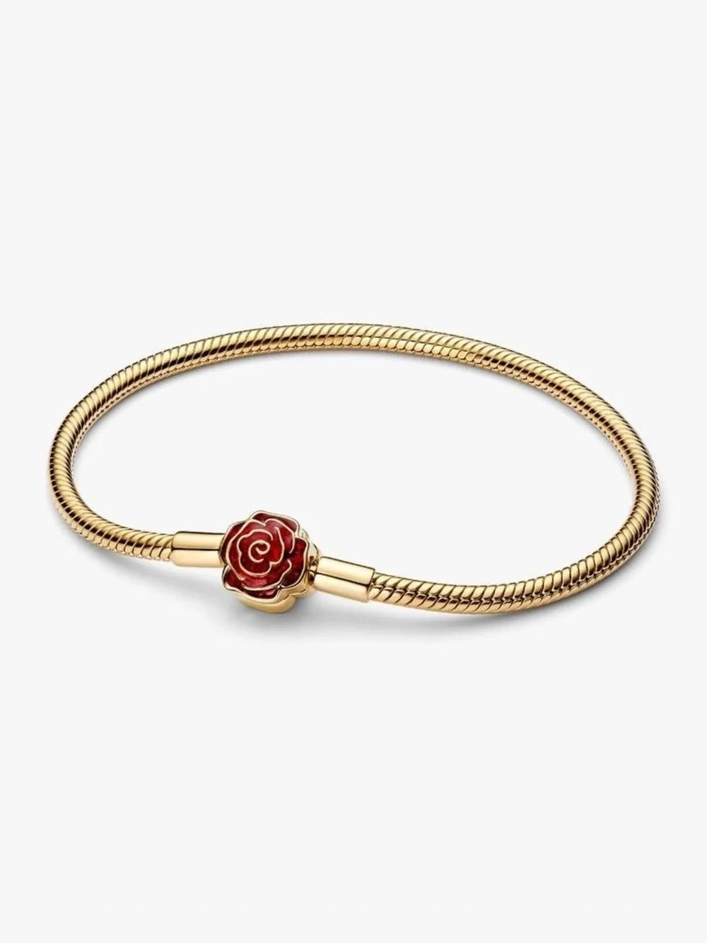 Pandora Gold-Tone Bracelet with Red Rose Charm